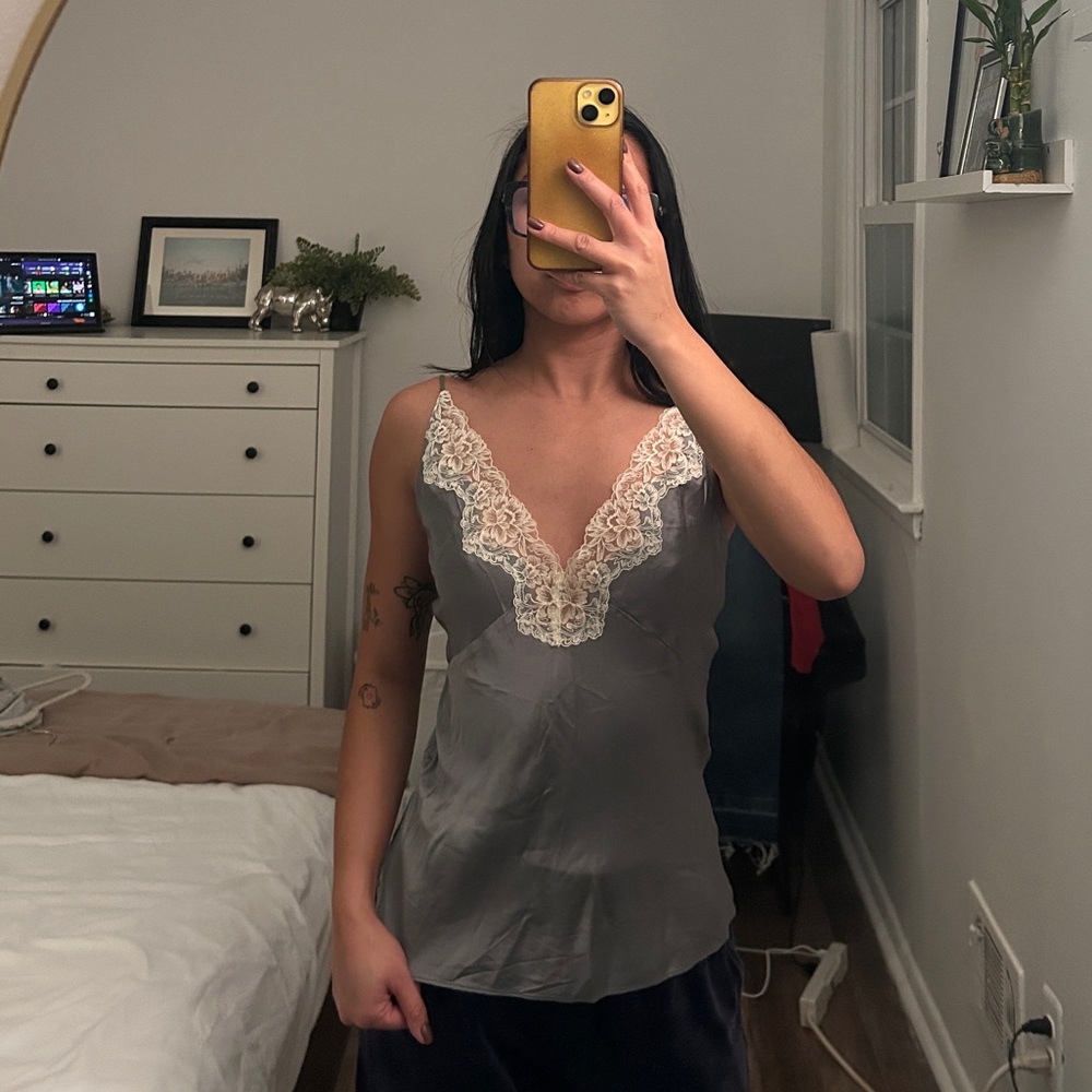 Zara Gray Tank with White Lace